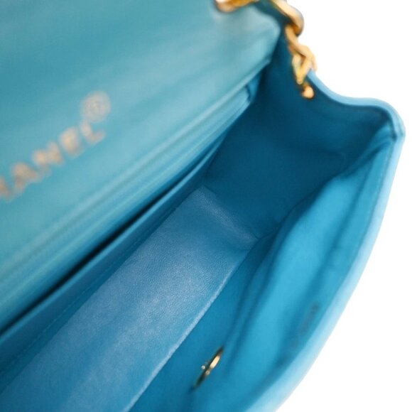 CHANEL CC Logo Mini Matelasse Chain Shoulder Bag Leather Blue GHW - Picture 8 of 14